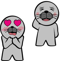 cute standing chibi seal kid character cartoon expressions set pack in vector format