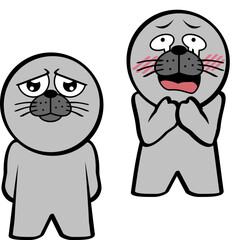 cute standing chibi seal kid character cartoon expressions set collection in vector format