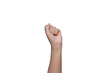 woman hand a clenched fist isolated on white background.