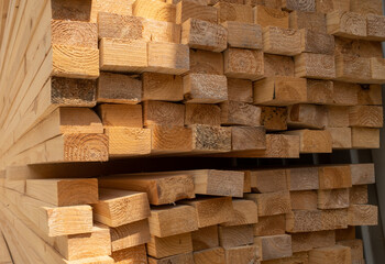 stacked wood. Timber construction material. 