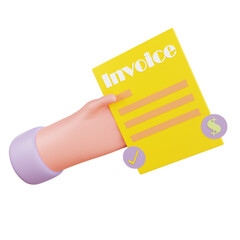3d hand illustration with invoice icon