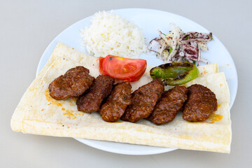 Meatball between bread (Turkish name : ekmek arasi kofte ) Izgara kofte. Manisa, Akcaabat, Akhisar  kofte