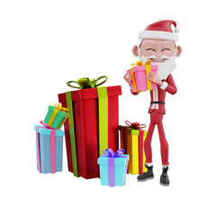 3D Render of santa claus characters and christmas gifts