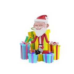 3D Render of santa claus characters and christmas gifts