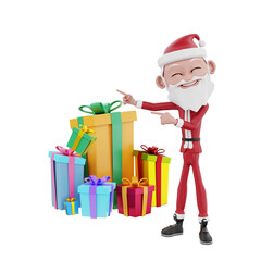 3D Render of santa claus characters and christmas gifts