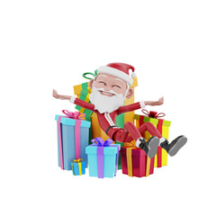 3D Render of santa claus characters and christmas gifts
