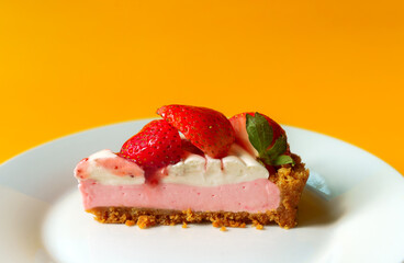 Strawberry Cheese Pie Taken on a yellow background