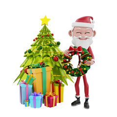 3D Render of santa claus characters and christmas tree