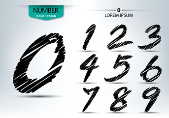 Set of numbers written with a brush scribble shape vector
