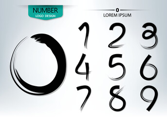 Set of numbers written with a brush vector