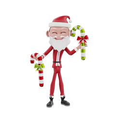 3D Render of santa claus characters and christmas candy