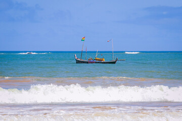 Amazing View to the Sandy Atlantic Coastline of Axim Beach in Ghana, West Africa