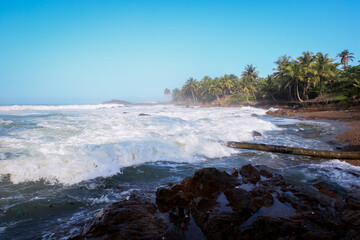 Amazing View to the Sandy Atlantic Coastline of Axim Beach in Ghana, West Africa
