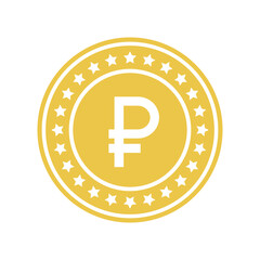 Golden ruble coin. Flat vector illustration, PNG.