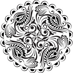 Indian Traditional and Cultural Rangoli, Alpona, Kolam, or Paisley vector line art. Bengal art India. for textile printing, logo, wallpaper