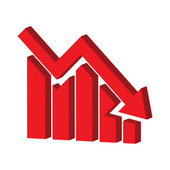 3d Red arrow going down stock icon on white background. Bankruptcy, financial market crash icon for your web site design, logo, app, UI. graph chart downtrend symbol.chart going down sign.