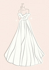 Linear bride in beautiful long dress. Sketch logo silhouette