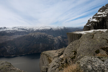 Preikestolen or Prekestolen, a 604 m high cliff in Norway, located by the Lysefjord