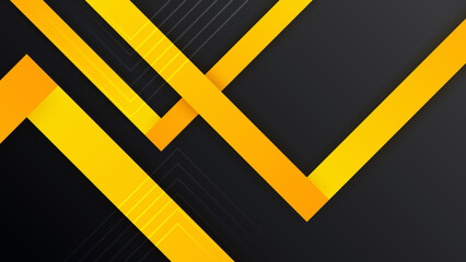 Modern black and yellow golden color shape overlap pattern on dark background with shadow. Abstract trendy color geometric shape with copy space. Futuristic and technology concept. Vector illustration