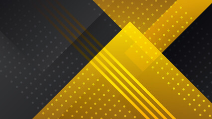 Modern black and yellow golden color shape overlap pattern on dark background with shadow. Abstract trendy color geometric shape with copy space. Futuristic and technology concept. Vector illustration