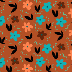 Fototapeta premium Creative universal art background in doodle style. Colorful pattern of flowers. Vector illustration. Trendy graphic design for banner, poster, card, cover, invitation, placard, brochure.