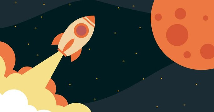 animated space rocket background with planets and stars