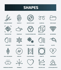 set of 25 special lineal shapes icons. outline icons such as moon and broom, gauntlet, open folder, y shaped intersection, high beam, low beam, hash key, heartbreak, black heart, multiple line line