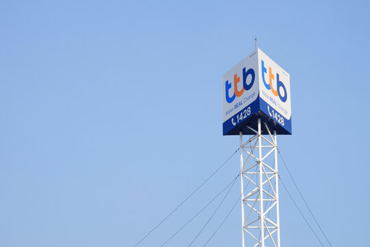 NAKORNRATCHASIMA, THAILAND - 14th APRIL 2022: New logo of TMBThanachart Bank on building of the bank at Nakornratchasima branch, after completion of merger among TMB and Thanachart business in 2021