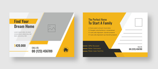 Real Estate Postcard Vector Template Design, business postcard, postcard template For Home Sale