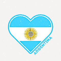 Argentina heart flag badge. Argentina logo with grunge texture. Flag of the country in a heart shape. Vector illustration.