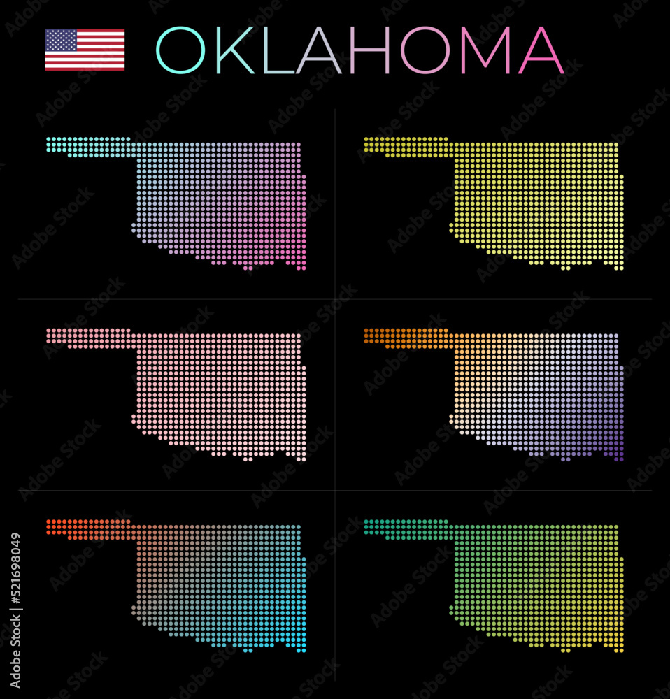 Poster oklahoma dotted map set. map of oklahoma in dotted style. borders of the us state filled with beauti