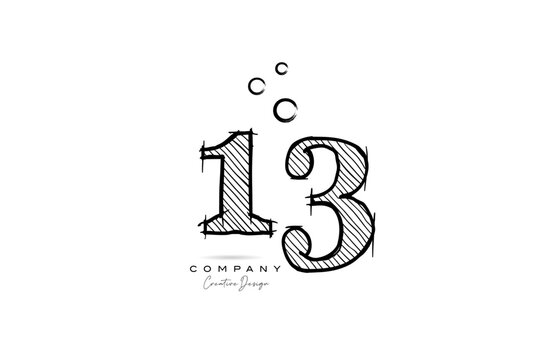 hand drawing number 13 logo icon design for company template. Creative logotype in pencil style