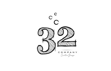 Fototapeta premium hand drawing number 32 logo icon design for company template. Creative logotype in pencil style