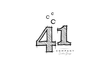 hand drawing number 41 logo icon design for company template. Creative logotype in pencil style
