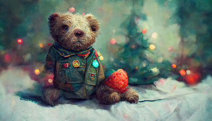happy teddy bear celebrating Christmas . generative ai