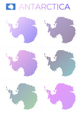 Antarctica dotted map set. Map of Antarctica in dotted style. Borders of the country filled with beautiful smooth gradient circles. Creative vector illustration.