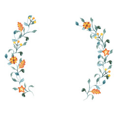 Herb watercolor green circle wreath with leaves. Floral frame, hand drawn round template.