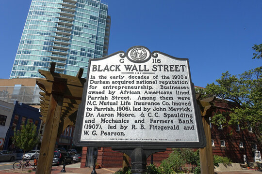 Sign in Downtown Durham, North Carolina (NC) Marking the Area Once Known as the Black Wall Street