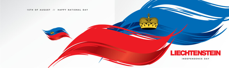 Liechtenstein National day, abstract hand drawn flag of Liechtenstein, two fold flyer, white background banner - obrazy, fototapety, plakaty