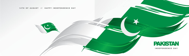 Pakistan Independence day, abstract hand drawn flag of Pakistan, two fold flyer, white background banner - obrazy, fototapety, plakaty