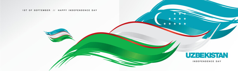 Uzbekistan Independence day, abstract hand drawn flag of Uzbekistan, two fold flyer, white background banner