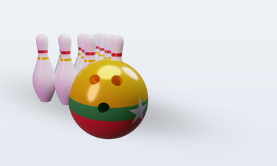 3d bowling day Myanmar flag rendering left view