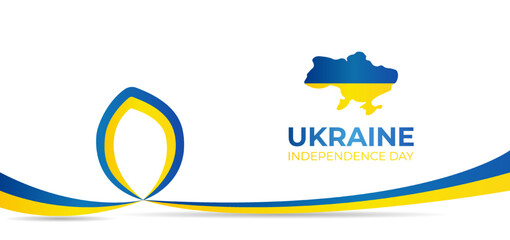 Ukraine independence day. Ukrainian national flag and map in gradient color on white background. Holiday celebration in Ukraine. Vector illustration concept