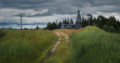 Wooden Church of the Nativity in the ancient village of Purnema in the Arkhangelsk region of Russia