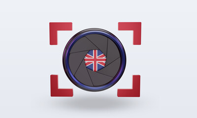3d shutter camera United Kingdom flag rendering front view