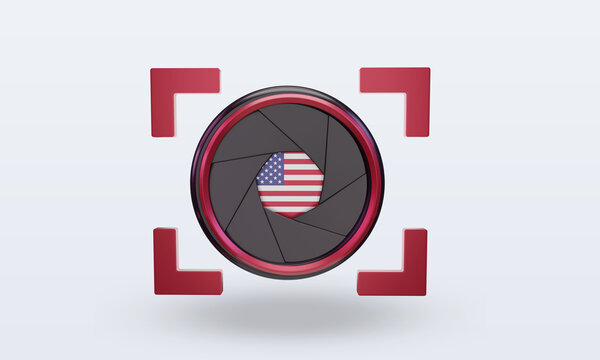 3d shutter camera America flag rendering front view