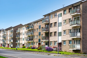 Council flats in poor housing estate with many social welfare issues in Paisley