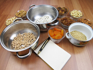       Traditional Turkish dessert ashure - Noah's Pudding ingridients, making of     