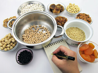    Traditional Turkish dessert ashure - Noah's Pudding ingridients, making of   