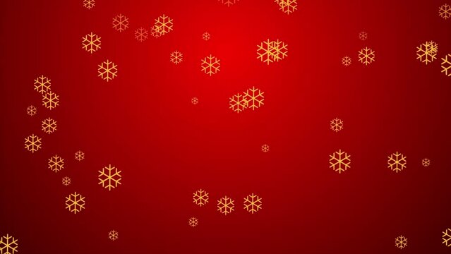 Gold snowflakes falling motion graphics on red background